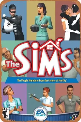 1 قطعة ، Sims 1 صندوق ملصق فني خمر علامة معدنية الرجعية رجل الكهف ديكور جدران المنزل