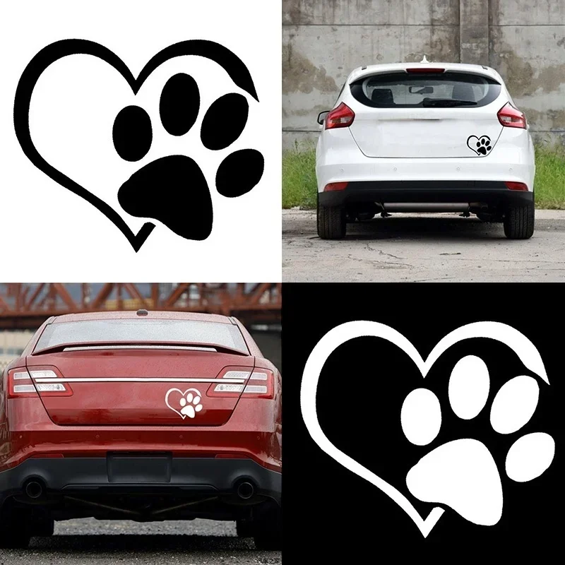 2 Pcs Pet Paw Print With Heart Dog Cat Vinyl Decal Car Window Bumper Sticker