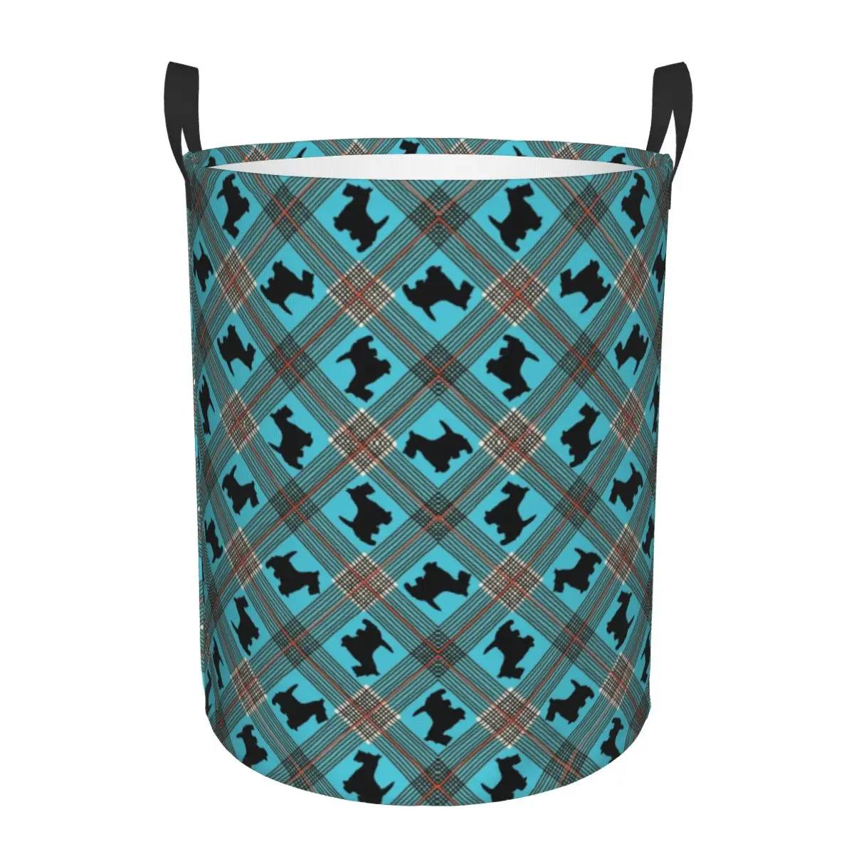 Black Scottie Dog Plaid Tartan Laundry Hamper Large Storage Basket Scottish Terrier Lover Kids Nursery Toy Organizer