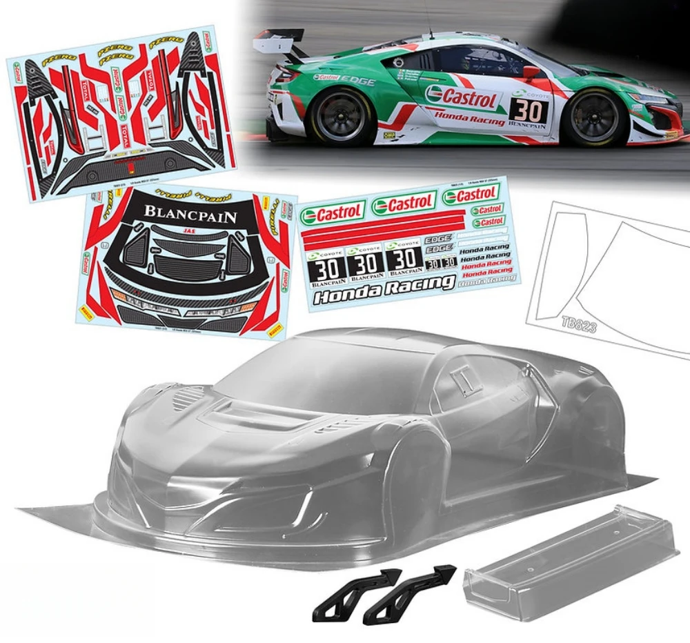 

TB823 1/8 Honda NSX GT прозрачный корпус Lexan. RC Дрифт 1 8 машина. Колесная база 325 мм. X3GT. Корпус 1 8 rc