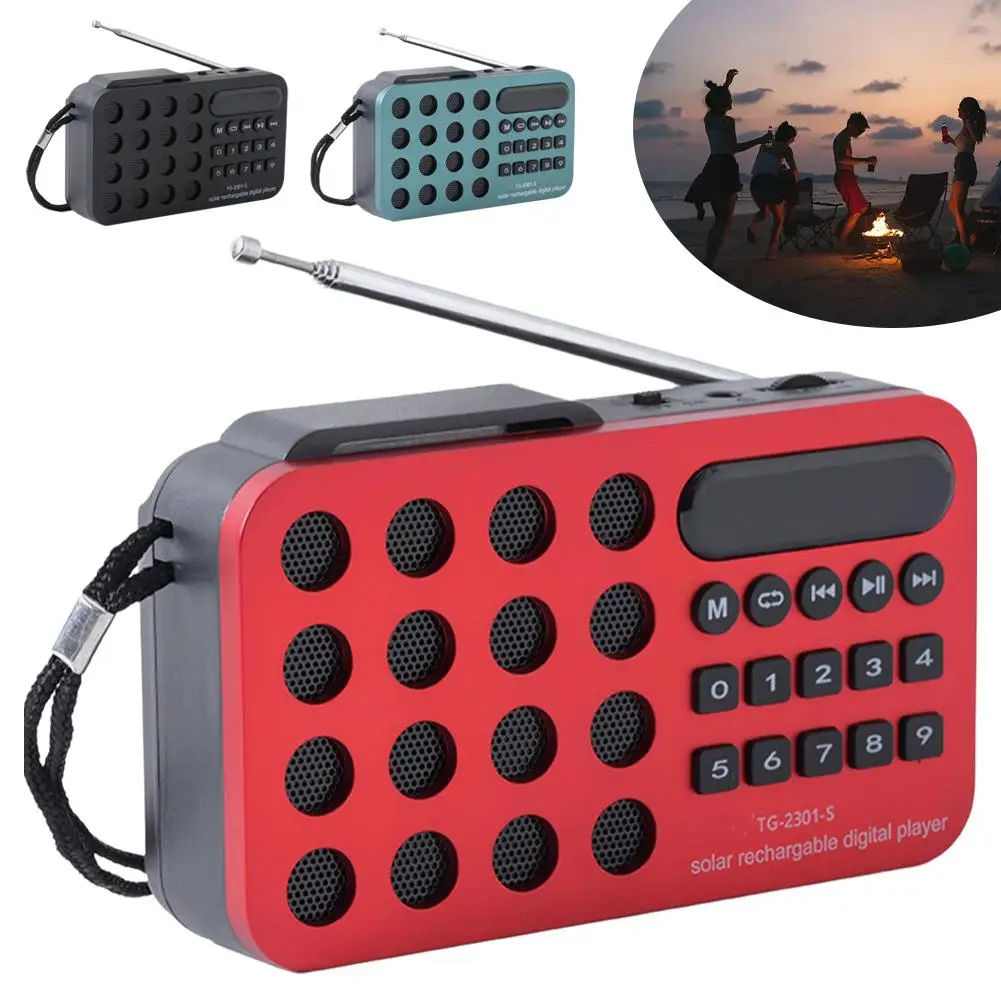 Solar Charging Portable FM Receiver Radio With Bluetooth Wireless Speaker Support USB TF Card Multi-band Rechargeable MP3 Player