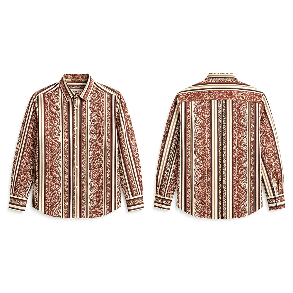 Retro Print Men's Cotton Shirt Street Fashion Botanical Pattern Button Down Shirts Autumn Daily Vacation Casual Long Sleeve Tops