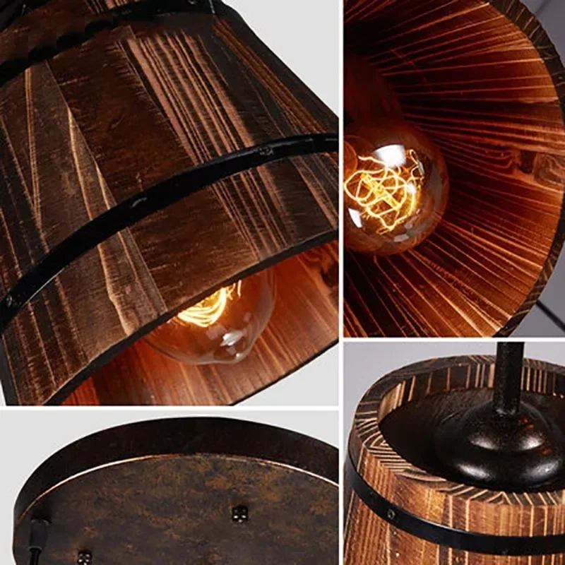 

Creative American Industrial Style Restaurant Bar Counter Personalized Hotel Cafe Wooden Barrel Chandelier