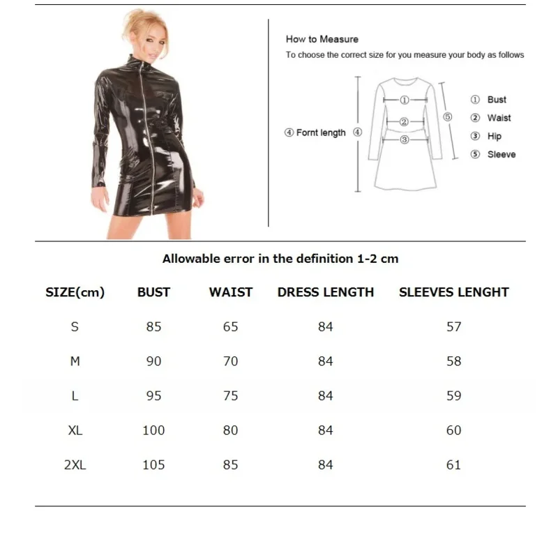 Women exotic long sleeves zipper vinyl PVC leather dress nightclub DS bar shiny sheath mini dress