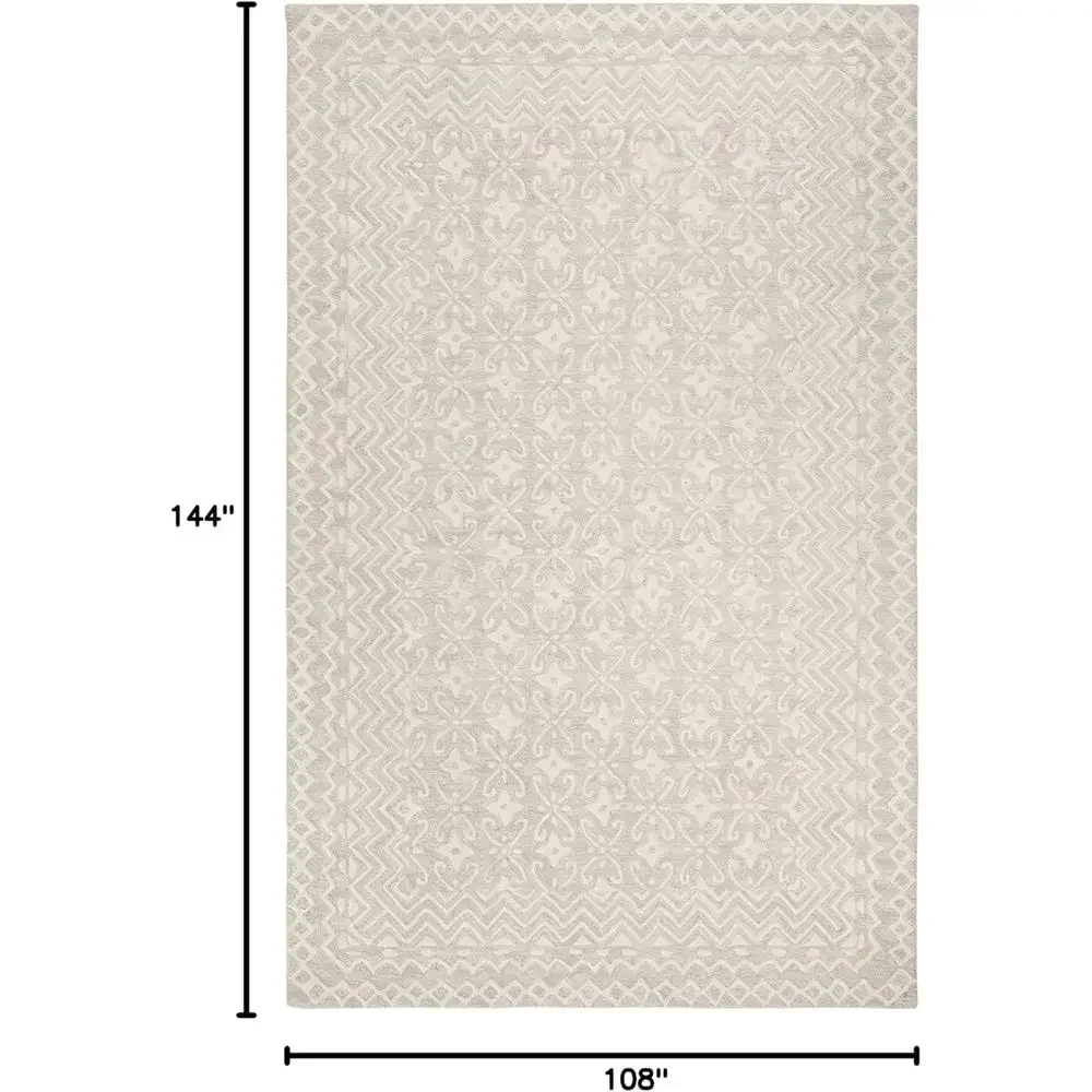 Handwoven Wool Area Rug - 9' x 12', Grey & Ivory, Perfect for High Traffic Living Spaces