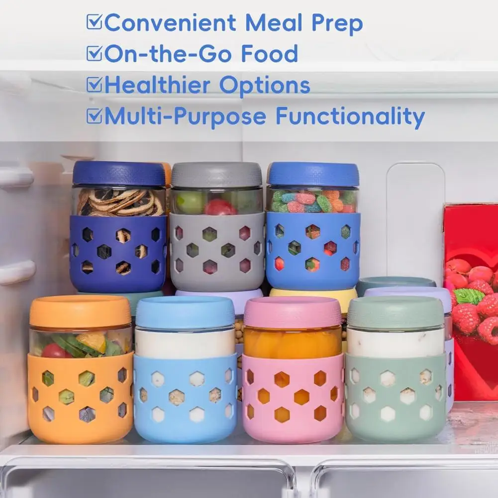 جرة ميسون مع جرة بودنغ محكمة الغلق مع غطاء لولبي برطمانات ميسون زجاجية مانعة للتسرب مع أكمام سيليكون محكمة الغلق طوال الليل #2