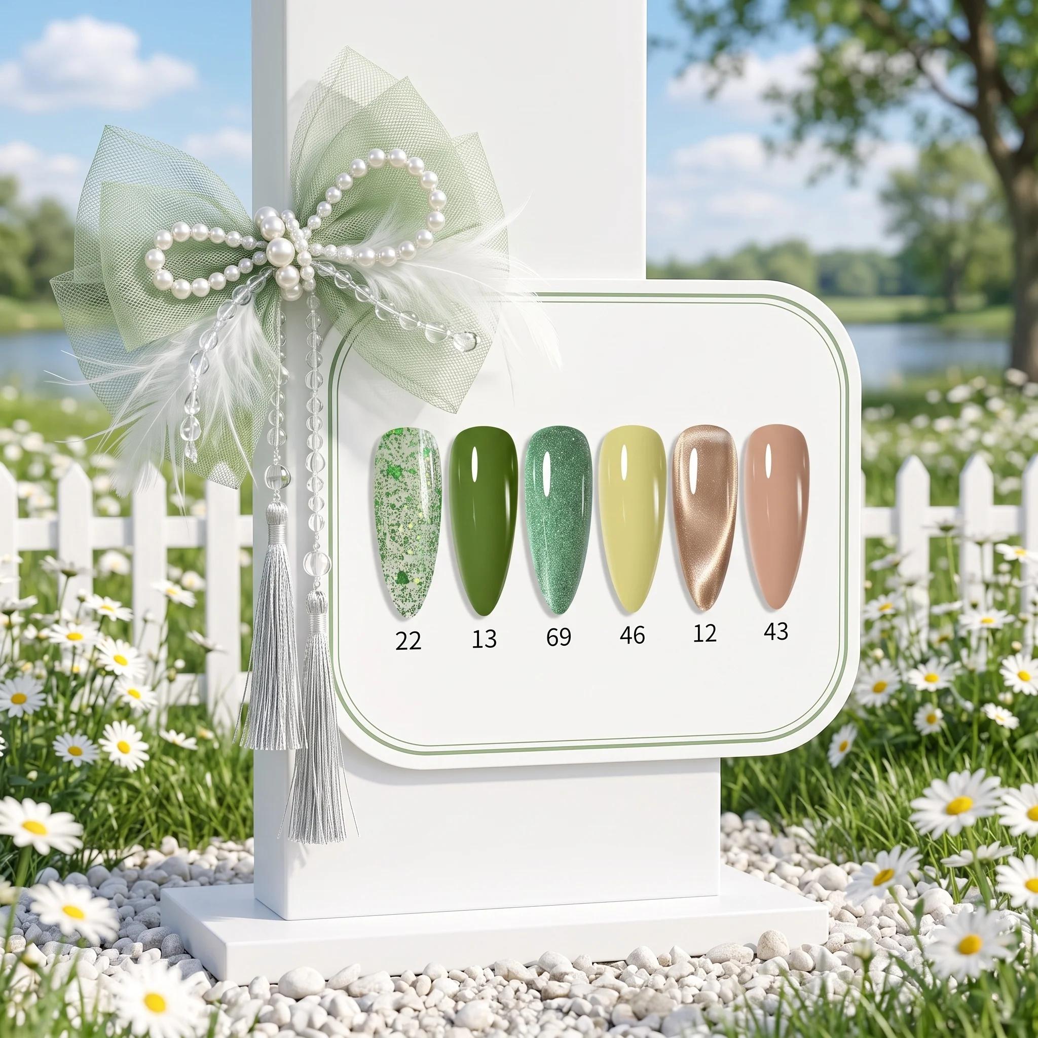 Hassleless 6Pcs Autumn and Winter Color Selection, Including Deep Olive Green, Colorful Green-Toned Large Glitter, Fine Shimmering Emerald Green, Vintage Bronze Gold Shimmer, Classic Milk Tea Nude, Gentle Creamy Yellow-Green; Nail Salon DIY Nail Art Spring and Summer All-Season Semi-Permanent Removable Phototherapy Nail Gel Set
