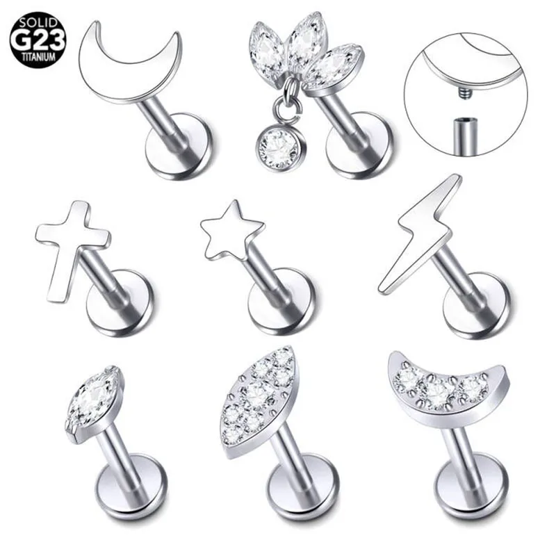 

16G Implant Titanium Labret Piercing Cubic Zirconia Monroe Lip Stud Helix Tragus Conch Cartilage Earrings for Women Jewelry 8MM