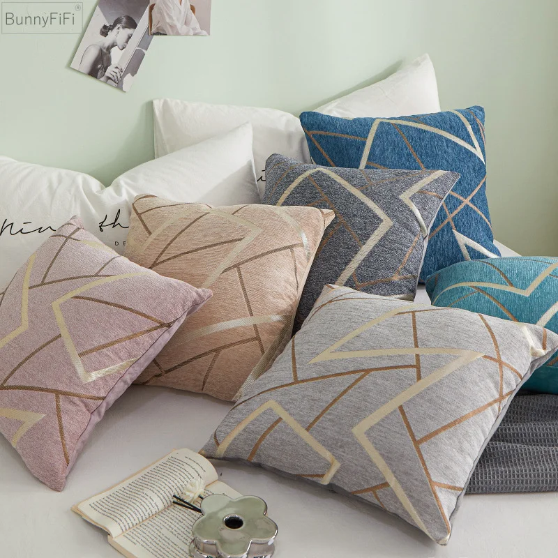 Pouf المخدة هندسية الشنيل غطاء الوسادة 45x45 55x55 ديكور المنزل لغرفة المعيشة مريحة كرسي فاخر الأريكة