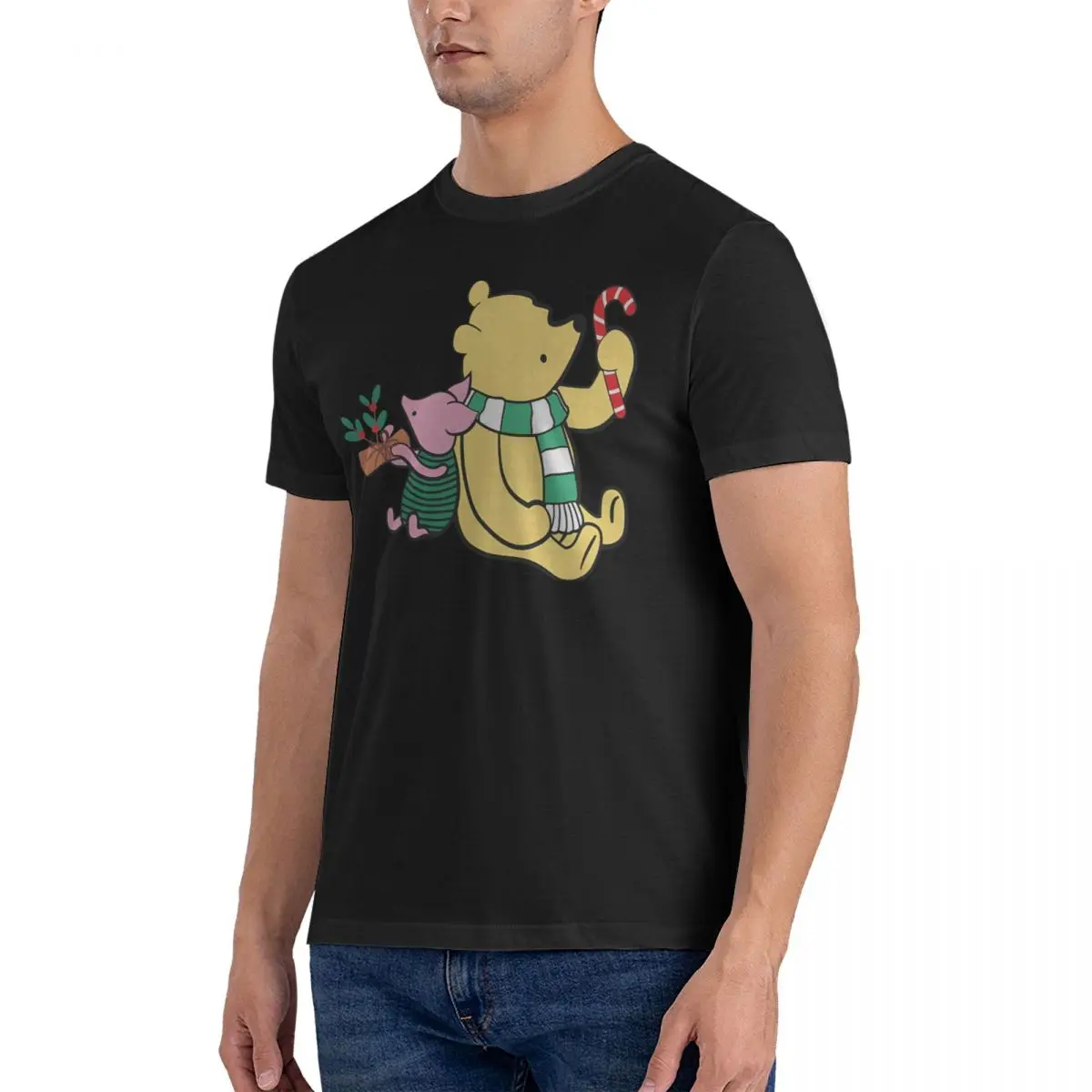 The Pooh With Piglet Men's T Shirt Disney Pooh Bear Winnie Creative Tees Short Sleeve Round Collar T-Shirt 100% Cotton Graphic