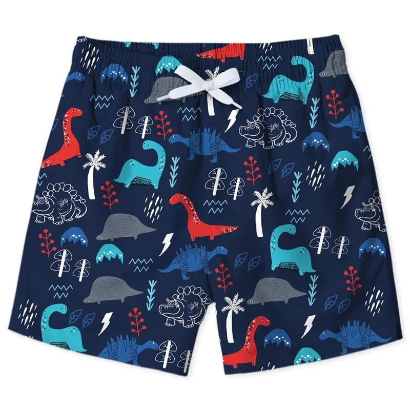 Cute Shark Dinosaur Beach Shorts For Men Kids Cartoon Animal 3D Print Swim Trunks Surfing Board Shorts Male Street Short Pants