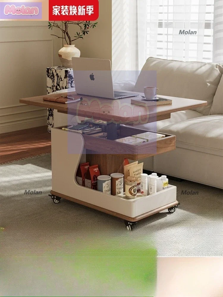 

Solid wood liftable folding coffee table household small apartment movable sofa side table living room balcony tea table trolley