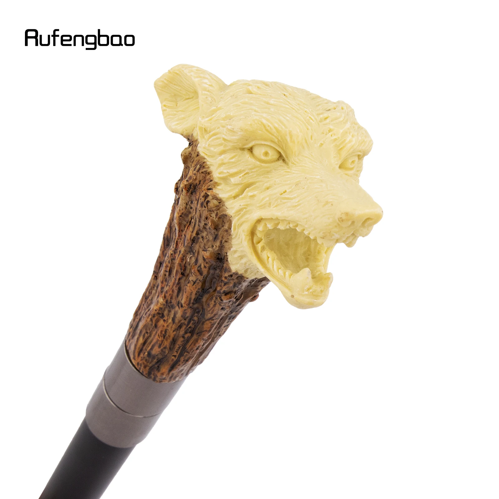 الأصفر الراتنج الذئب رئيس شجرة الجذر المشي قصب الأزياء الزخرفية الصلب عصا شهم أنيقة تأثيري قصب مقبض Crosier 94 سنتيمتر #4