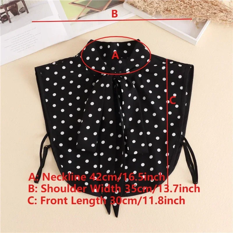 폴카 도트 페이크 칼라 셔츠 여성 하프 셔츠 숄 탈부착 가능한 칼라 리본 가짜 칼라 라펠 블라우스 여성용 페이크 칼라