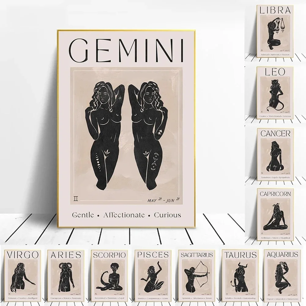 Scandinavian Wall Art 12 Zodiac Signs Gemini Aries Sagittarius Scorpio Cancer Leo Libra Virgo Aquarius Poster Print Home Deco