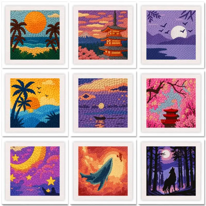 

Punch Needle Embroidery Starter Kit With Frame Punch Needle Kits Scenery Pattern Embroidery Pen For Adults Kids Beginner