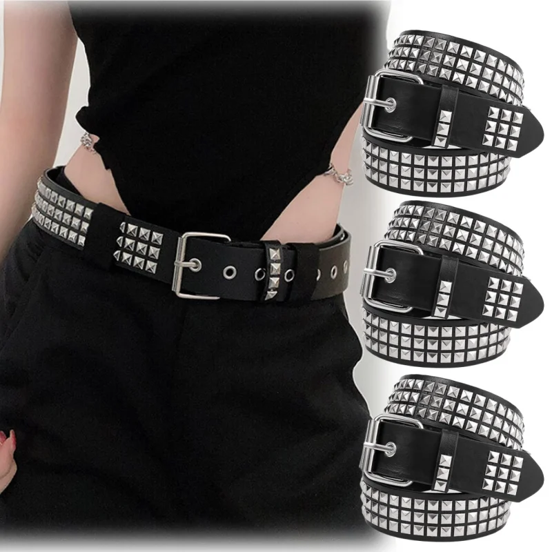 

Винтажный ремень в стиле панк с заклепками и квадратными шипами, кожаный пояс унисекс в стиле хип-хоп для мужчин и женщин, джинсы, модные аксессуары