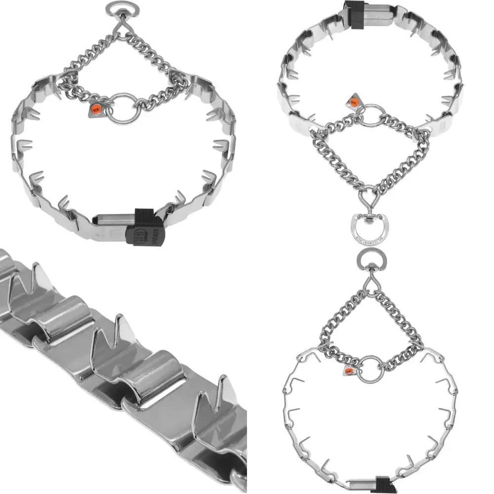 

German-Made 20 Stainless Steel Dog Training Prong Collar with ClicLock Buckle and Swivel D-Ring, Neck Size up to 17