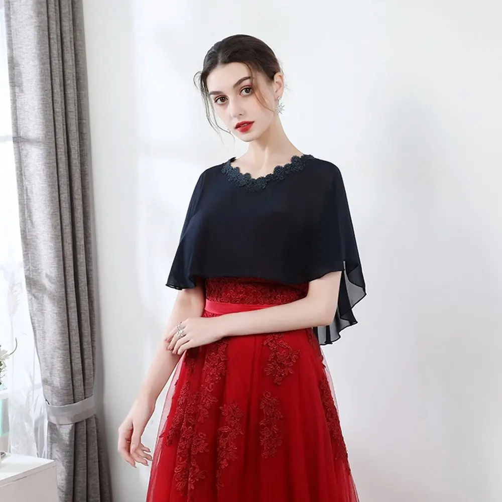 Moda Chiffon damigella d'onore scialle maglia tinta unita velo scialle copricostume accessorio abito scialle sottile matrimonio