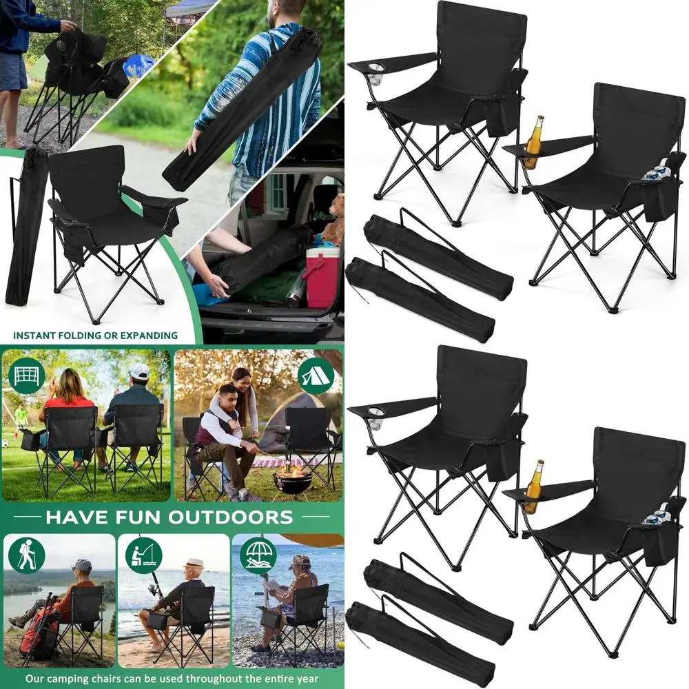 

2 Pack Camping Chair, Large Folding Beach Chairs with Cooler Bag, Cup Holder & Storage Pocket, Portable for Outdoor Patio, Picni