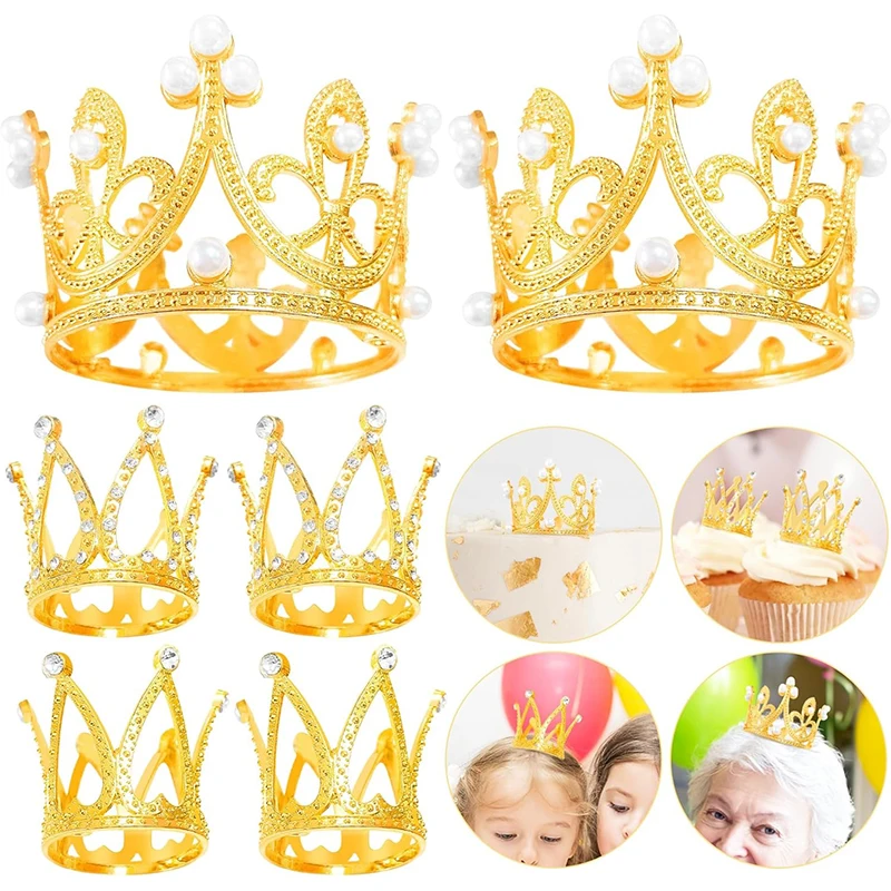 

1/2Pcs Mini Crown Cake Decoration Pearl Tiara Gold Silver Crowns Cake Topper for Children Hair Ornaments Wedding Birthday Party