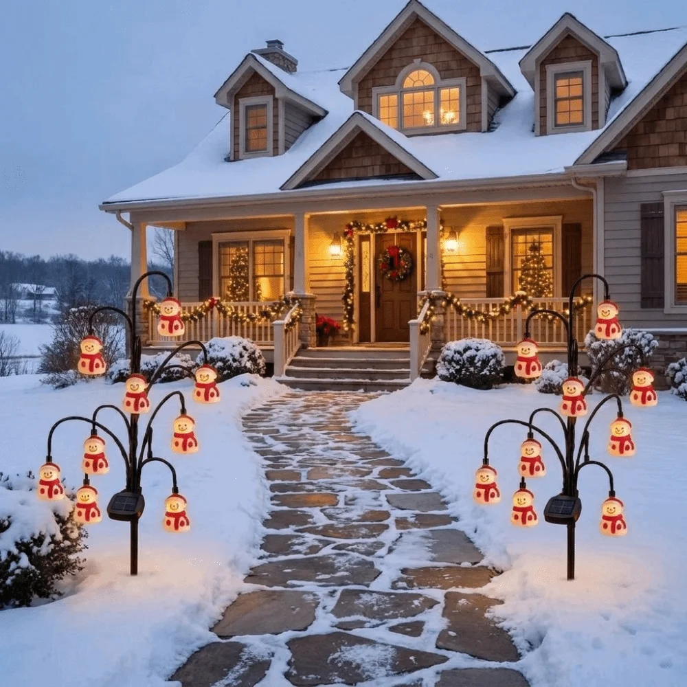 Solar Powered Santa Claus Ground Stake Lights Weatherproof Auto-On Snowman Stake Lamp Eco-Friendly PET