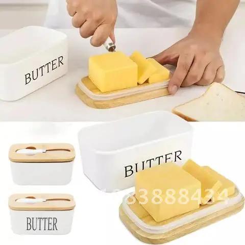 

Wood Lid Knife Ceramic Keeper Tool Nordic Style Butter Box Sealing Cheese Storage Tray Plate Container Kitchen Accessories