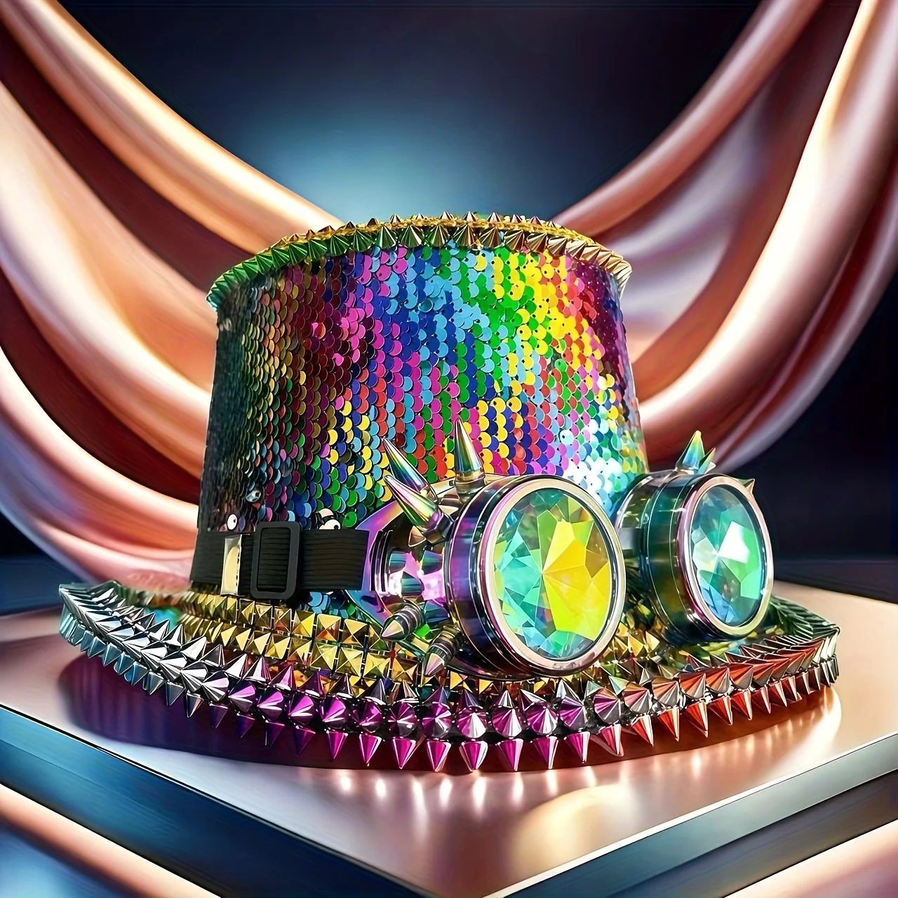 HongLuan Violette Steampunk-Zylinder für Herren, Pailletten-Festival-Zylinder für Damen mit Schutzbrille, Vintage-Burningman-Outfit für Damen – Detail 26