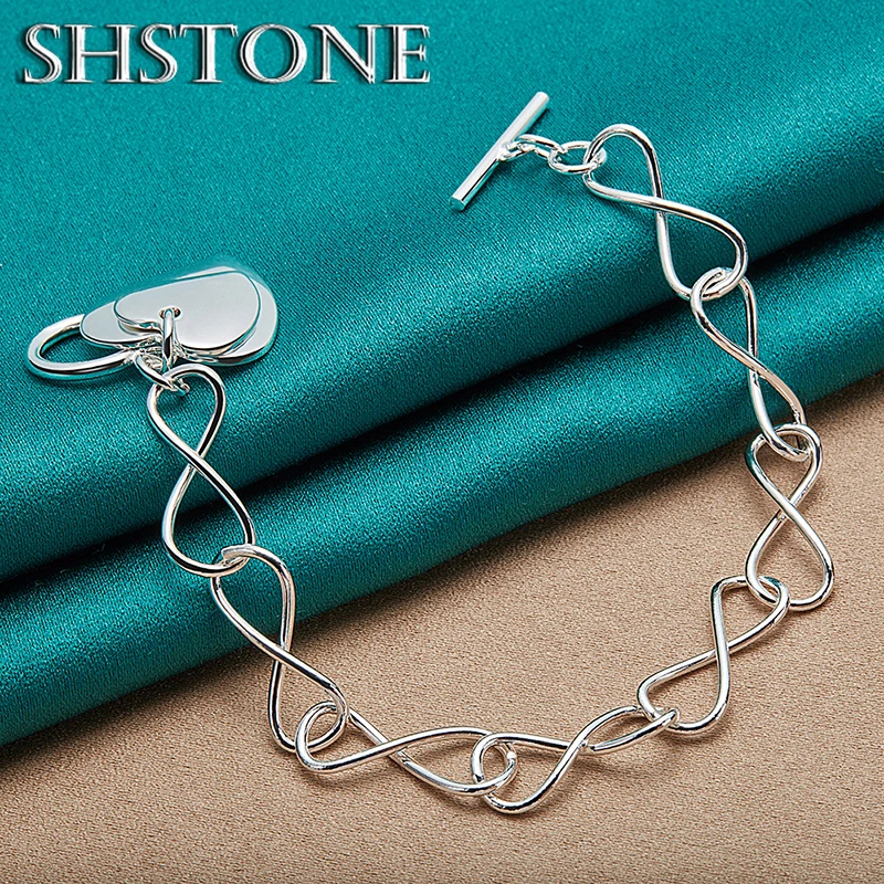Fine 925 Sterling Silver Two Hearts Bracelets Charm Jewelry Hand Chain Accessories For Women Christmas Birthday Party Gifts