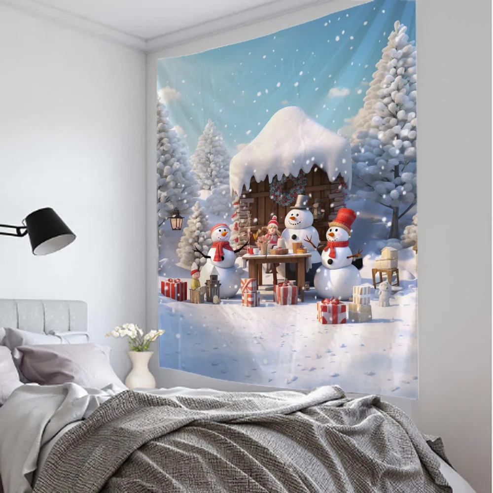 Christmas Day Decoration Tapestry Christmas Tree Oil Painting Wall Hanging Snow Landscape Aesthetics Bedroom Decoration