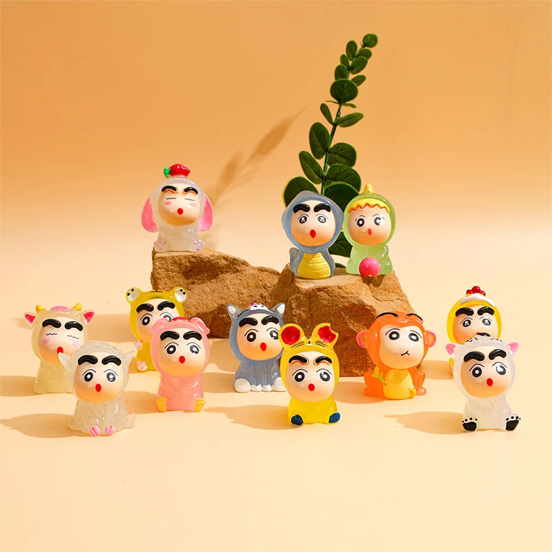 1pc Crayon Shin-chan Luminous Twelve Zodiac Resin Micro Ornaments Miniature Figurines DIY Home Accessories Gifts