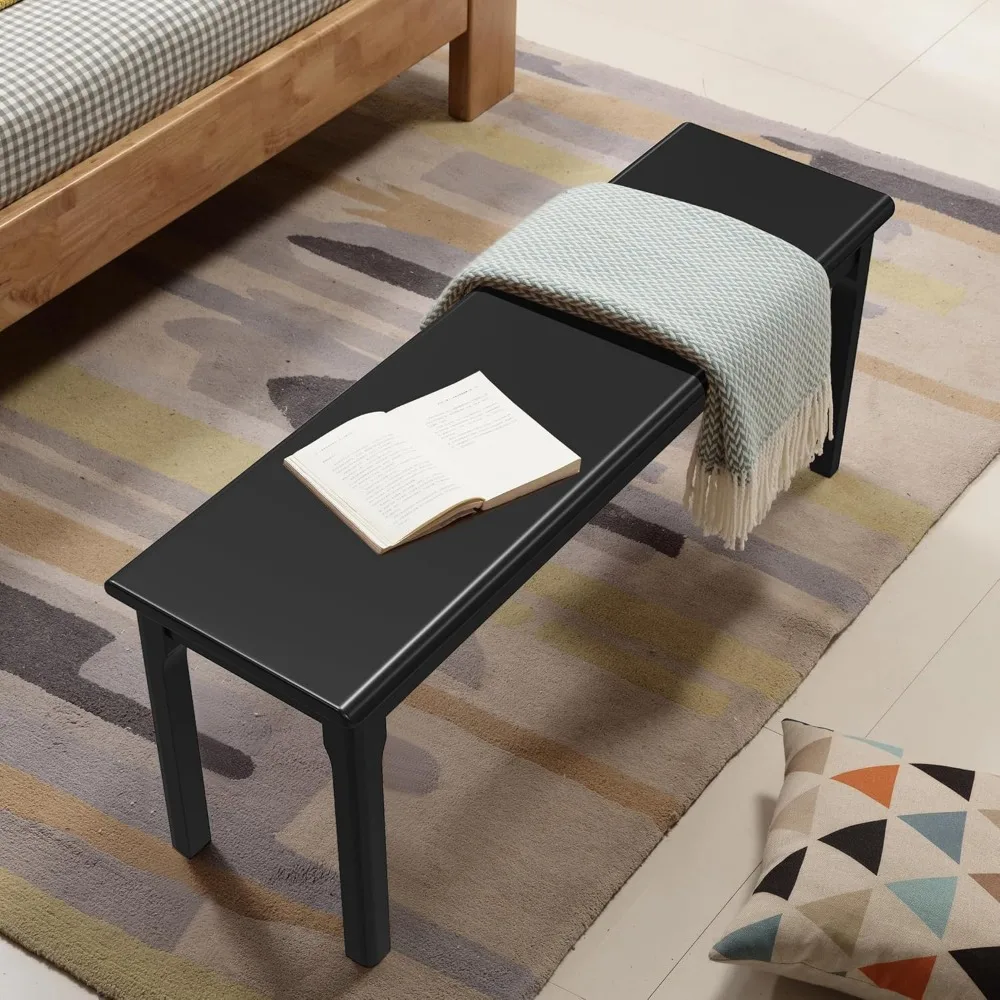 Black Wooden Dining Bench with Bed End and Entryway Features for Bedroom, Living Room, and Kitchen Use