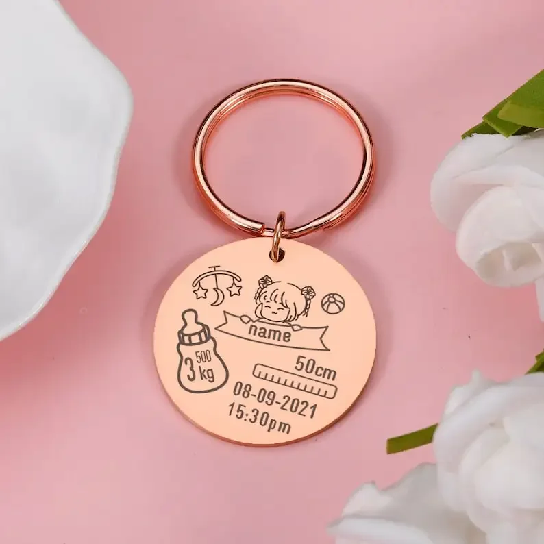 Customized Keychain for Newborn with Name Birth Weight Time and Height Unique Personalized Stainless Steel Keyrings Family Gift