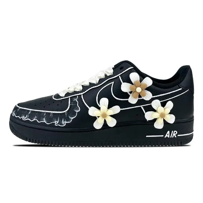

[Custom Men's three-dimensional flowers]Nike Air Force 1 Warm Coverage Low-Top Skateboard Shoes Men's Black White