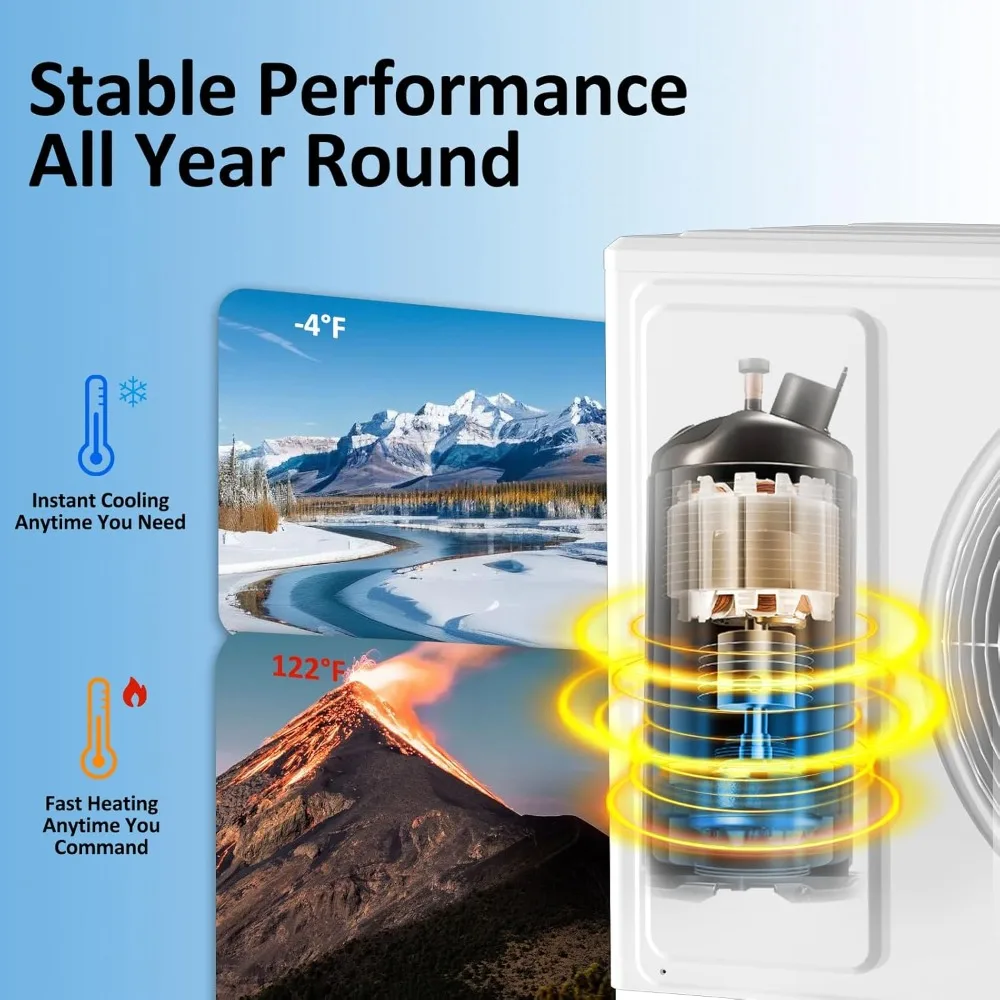 مكيف هواء وسخان هواء سبليت صغير 12000 وحدة حرارية بريطانية 19 SEER2 115 فولت عاكس موفر للطاقة بدون قنوات 1 طن تبريد يصل إلى 550 متر مربع. قدم