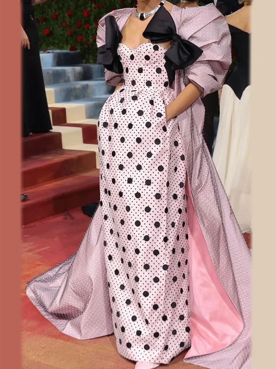 

Элегантное прямое вечернее платье в горошек с пышными рукавами, платья знаменитостей по индивидуальному заказу