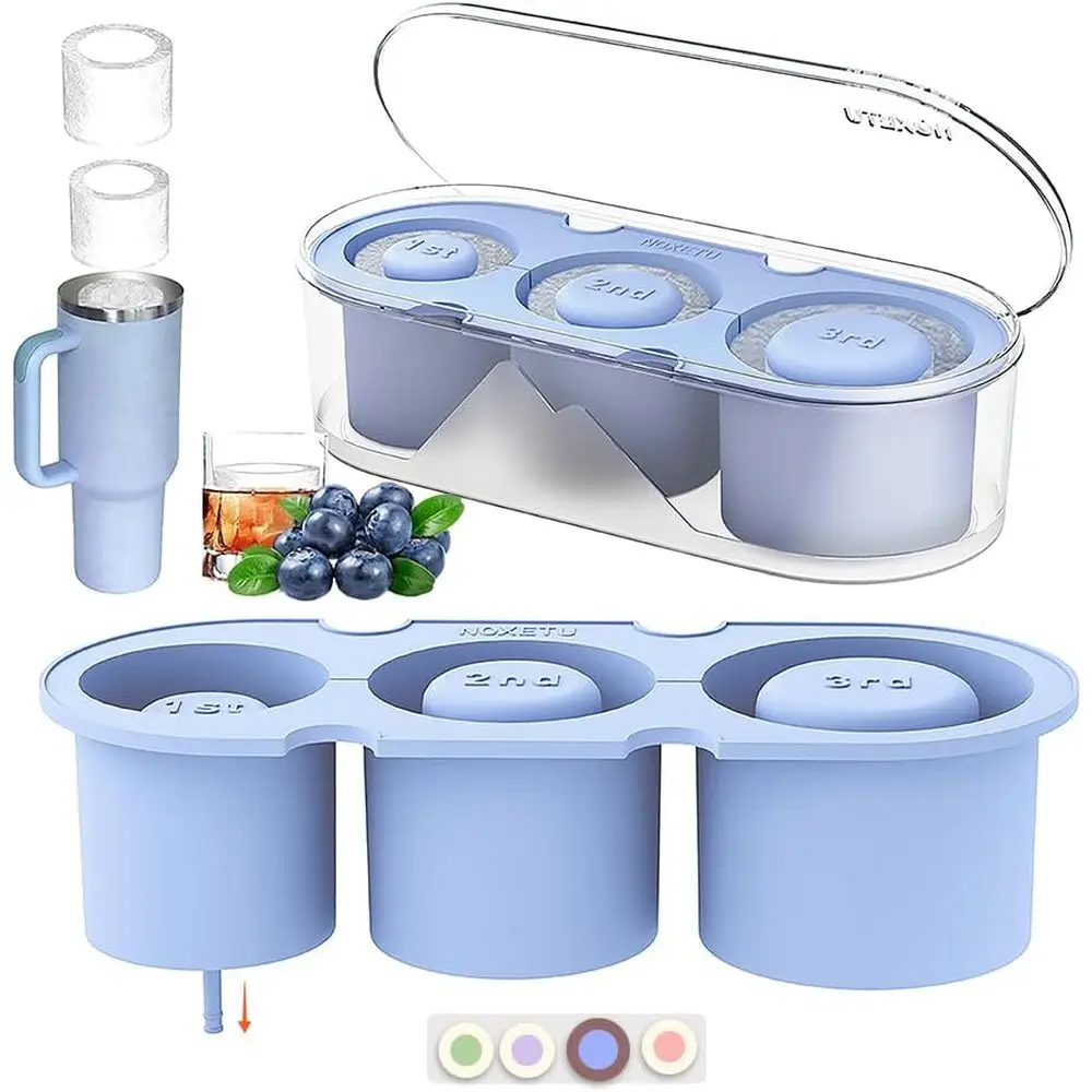 30/40 Oz Silicone Ice Mold with Lid - Easy Fill, Release & Store for Whiskey & Cocktails (Blue)