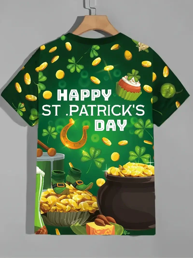 

Vintage Irish St. Patrick's Day men's T-shirt, green shamrock 3D printed T-shirt, fashionable and casual