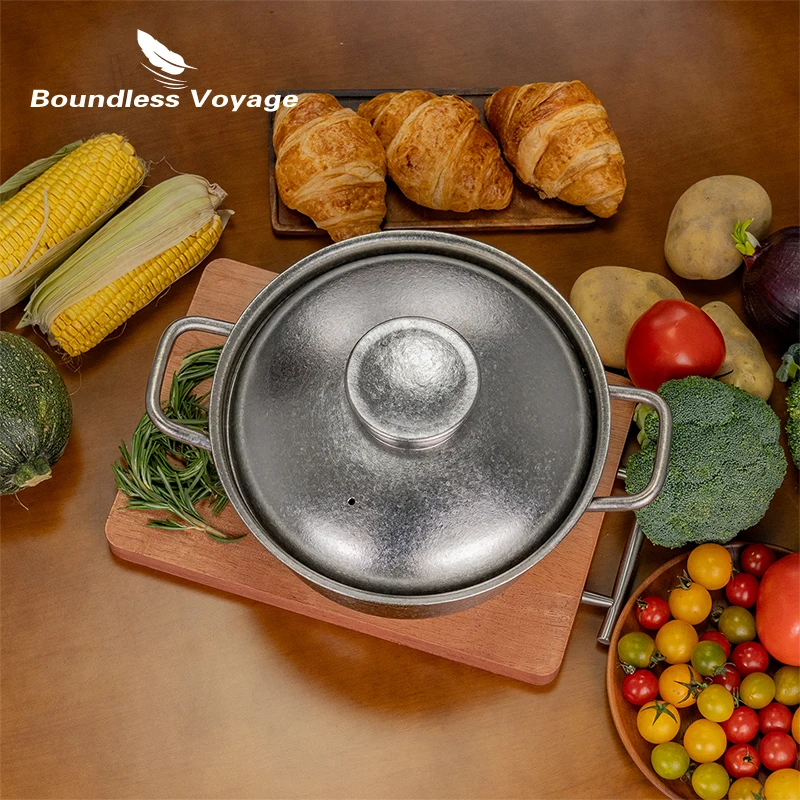 Boundless Voyage Titanium Cooking Pot with Vent Lid Thick-Wall Cookware Soup Pot for Home Kitchen Caravan Use Ti2116C- 3.5L