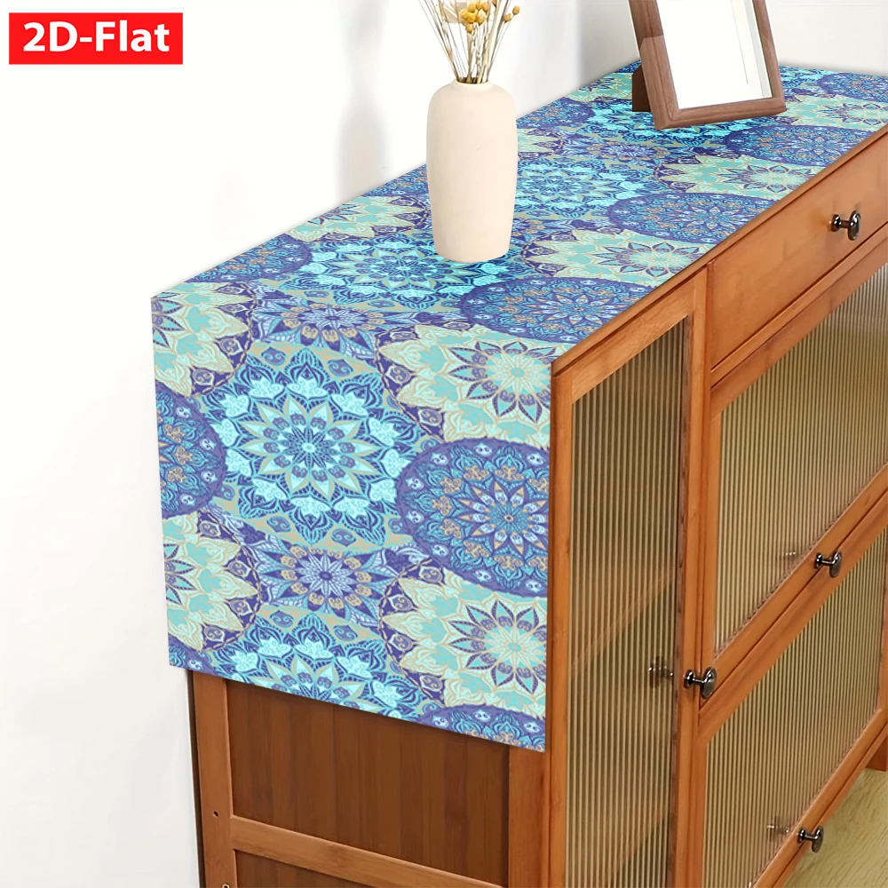 Bohemian Mandala Table Runner Blue Purple Ethnic Floral Print Table Runner for Dining Table Home Wedding Party Tabletop Decor