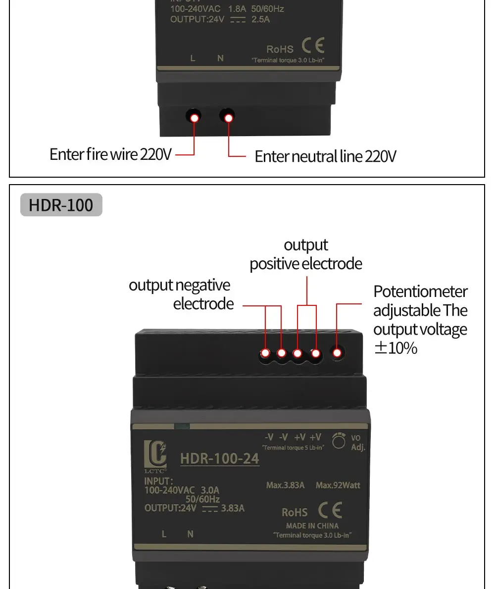 LCTC HDR Schaltnetzteil 15W30W60W100W150W 5V12V24V48V Schienentransformator Dünnes Schaltnetzteil – Detail 11