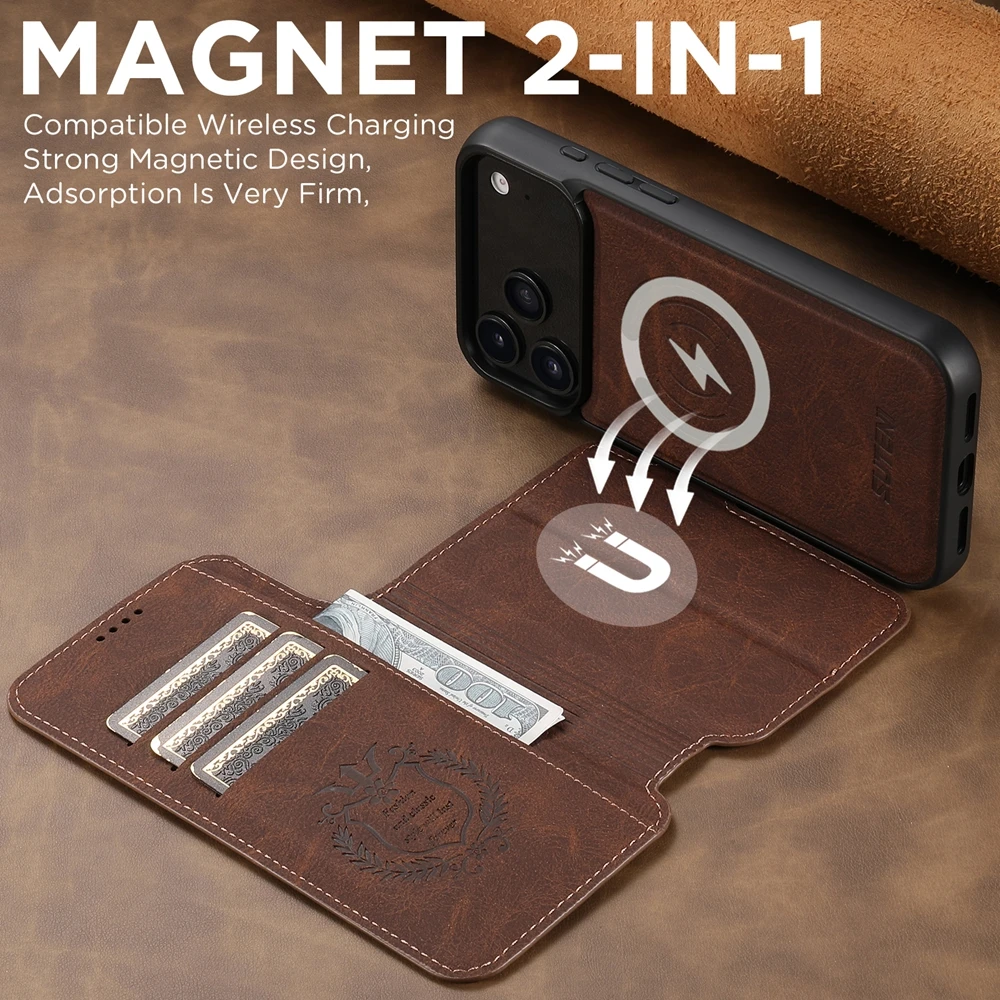 2 in 1 Detachable Wireless Charging Leather Wallet Flip Case for IPhone 18 17 Promax 16 Pro Max 15 Plus 14 13 12 Phone Cover view 2