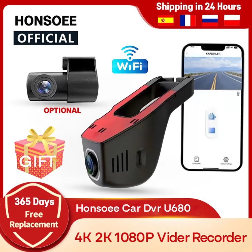 Honsoee HU680 Car DVR Dash Cam Camera 4K WiFi 2K 1080P 24H Parking Monitor APP Control Video Recorder Night Vision Black Box