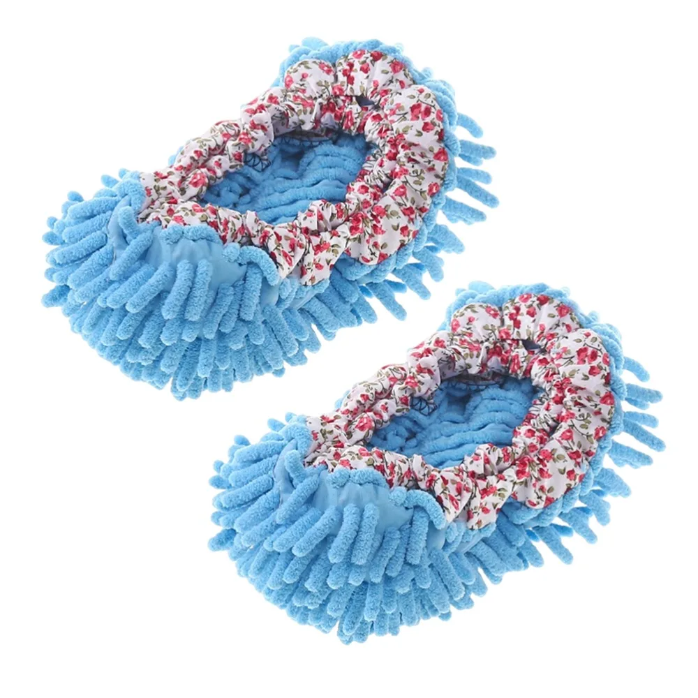 Wear While Mopping Blue Floor Cleaning Mop Chenille 30*12cm Mop Slippers Mopping Socks for Women Men