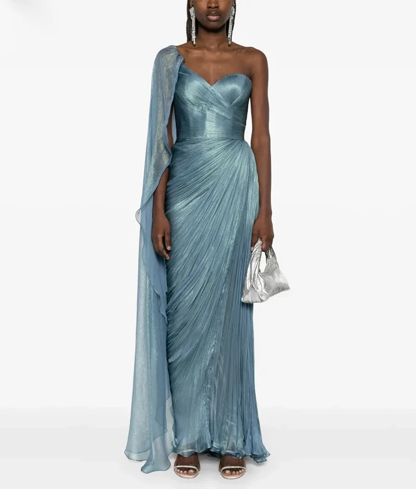

Customized Exquisite Satin Straight One Shoulder Evening Dress High Quality Sleeveless Sweetheart Floor Length prom dresses