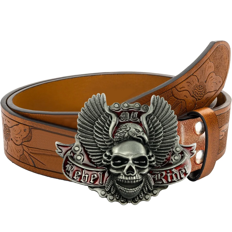 Skeleton Eagle Belt Exquisite Carved Large Plate Buckle Alloy Buckle for Men and Women - Irregular Pattern Carved Flower Long Ho
