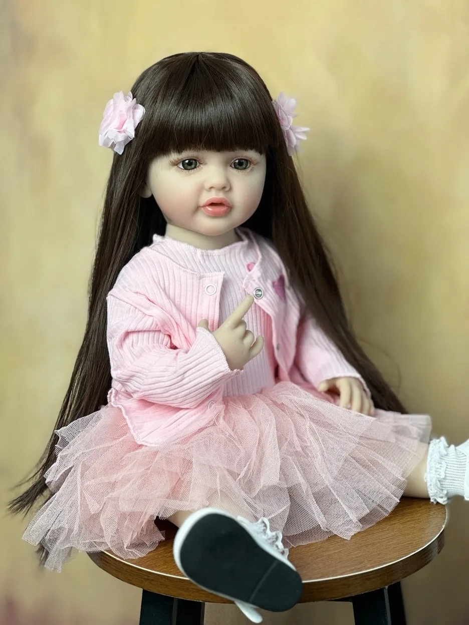 Full Soft Silicone Body Reborn Baby Girl Doll 55cm 22 Inch Realistic Princess Toddler Bebe Bath Toy Birthday Gift