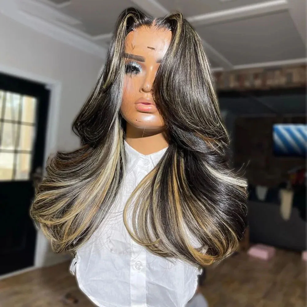 

Highlight Body Wave Wigs Human Hair 13x4 HD Lace Front Wig Brazilan 1B/27 Ombre Blonde Colored Human Hair Wigs For Black Women