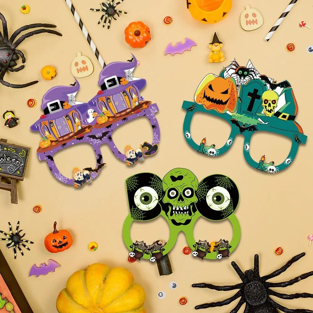 6pcs Bats Halloween Funny Glasses Witch Hat Pumpkin Ghost Paper Glasses Paper Cosplay Props Pumpkin Glasses Kids Gift Toys
