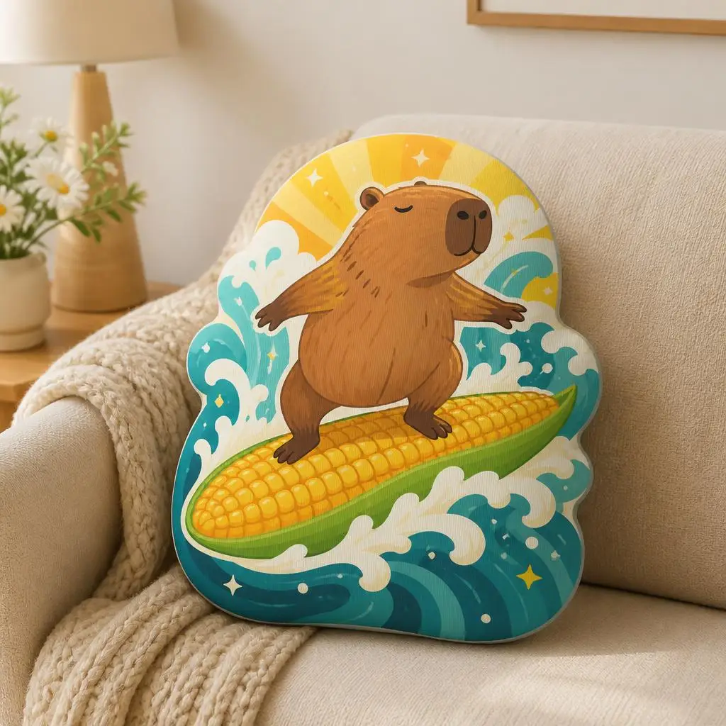 Capybara Corn Surfboard Shaped Throw Pillow Funny Animal Cushion Plush Stuffed Decorative Pillow Sofa Home Decor Gift Art